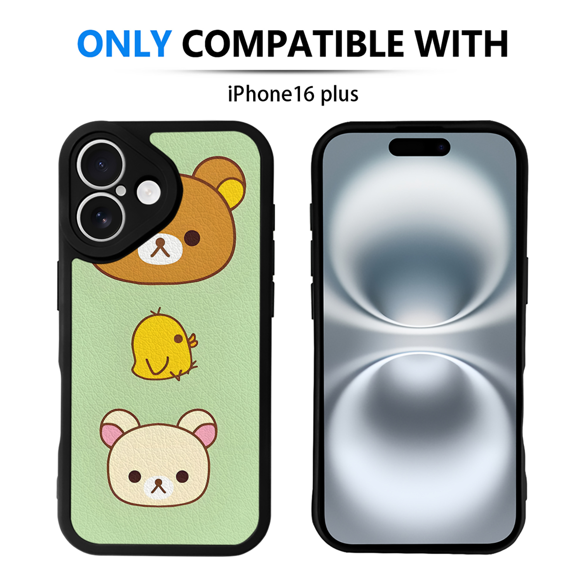 （画像用） リラックマ リラックマ キイロイトリ Rilakkuma Korilakkuma Kiiroitori 【iPhone 16シリーズ対応】シリコンスマホケース（レザー調） 材質：シリコン